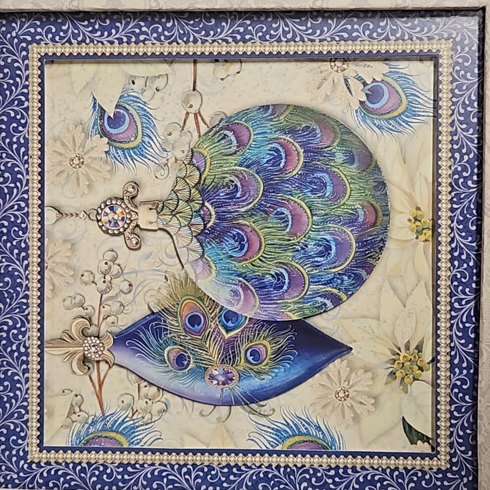 PUNCH STUDIO peacock feather ornaments keepsake box The Gifted Line Holiday - Picture 3 of 11